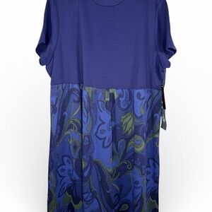 Nina Leonard Purple Floral Paisley Knit Dress Mature Chic Swing Dress